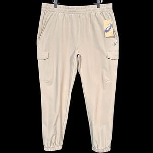 ASICS Men's Woven Cargo Pants Size L‎ (34X30") Beige Stretch Moisture Wicking